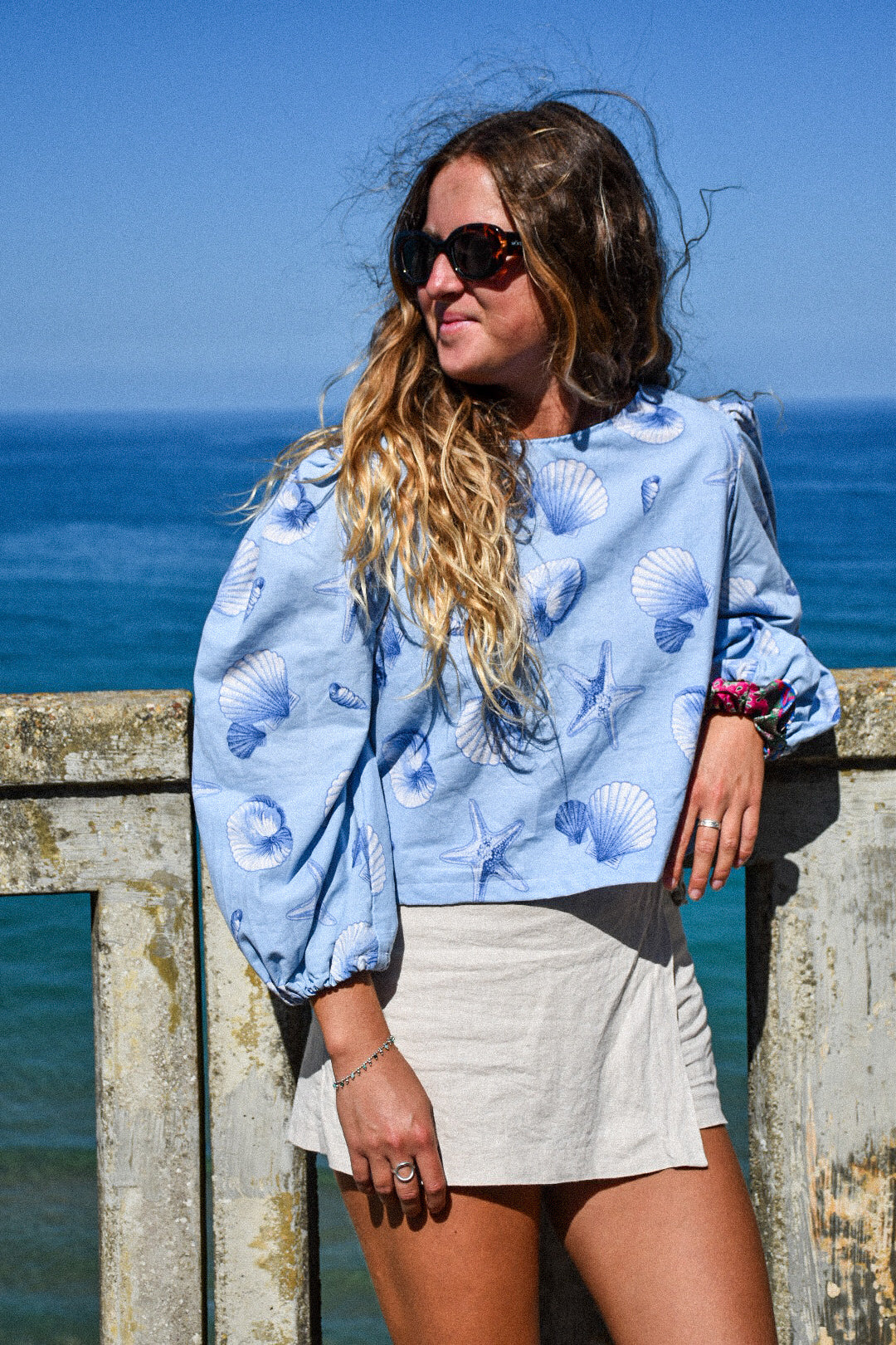 Blouse coquillages bleues - upcyclé