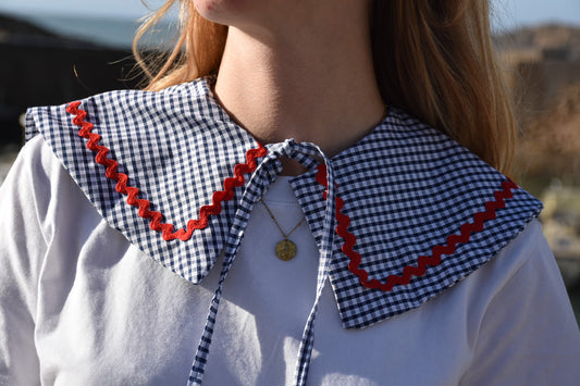 Col Claudine vichy bleu - croquet rouge