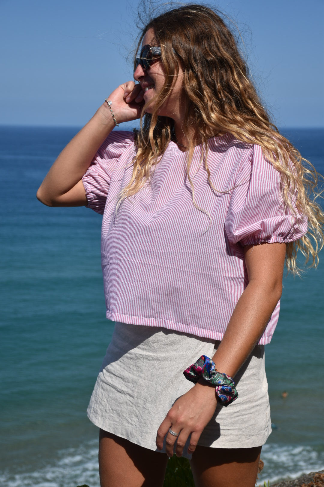 Blouse fines rayures rouges