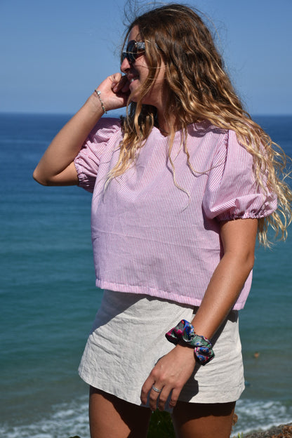 Blouse fines rayures rouges