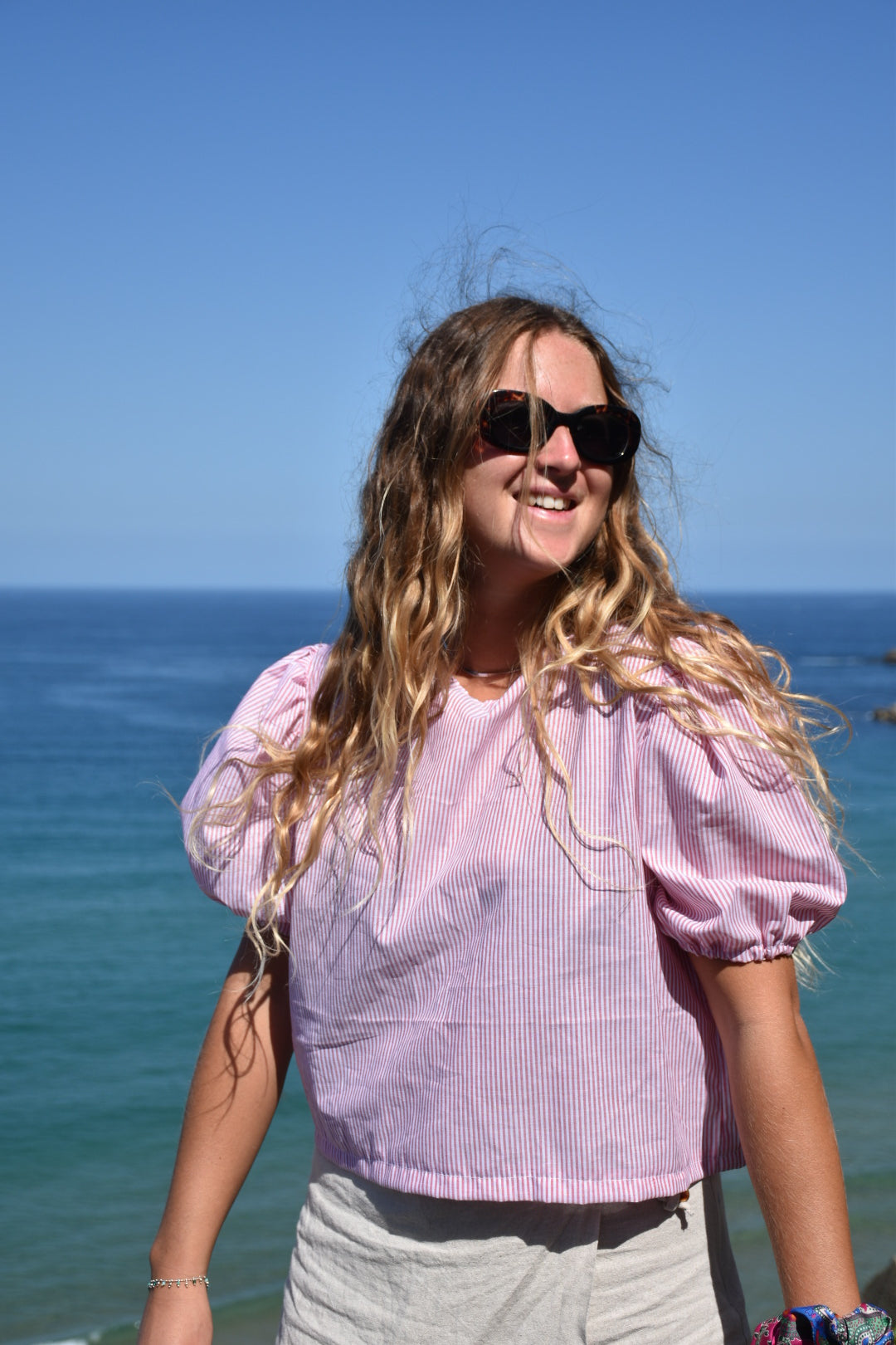 Blouse fines rayures rouges