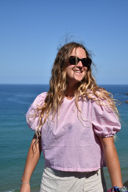 Blouse fines rayures rouges