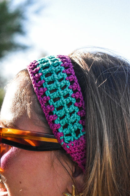 Bandeau crochet Vert et Bougainvillier