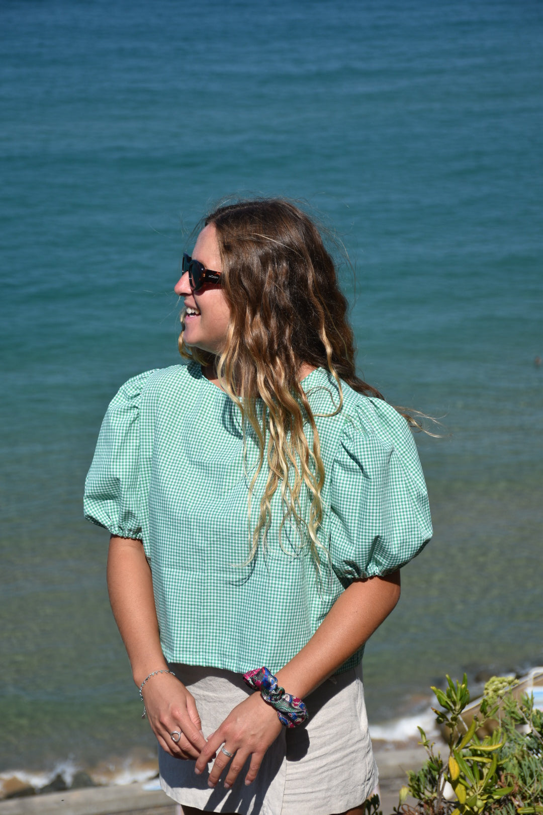 Blouse mini vichy vert
