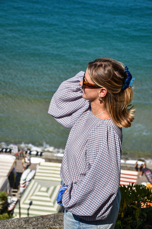Blouse carreaux rose & gris - Modèle unique