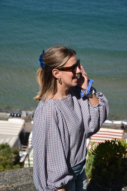 Blouse carreaux rose & gris - Modèle unique