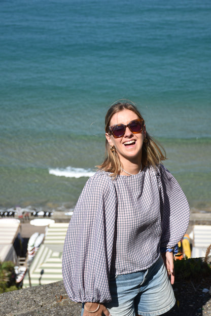 Blouse carreaux rose & gris - Modèle unique