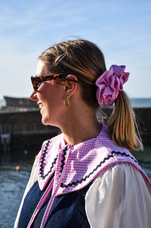 Col claudine vichy rose - croquet bleu marine