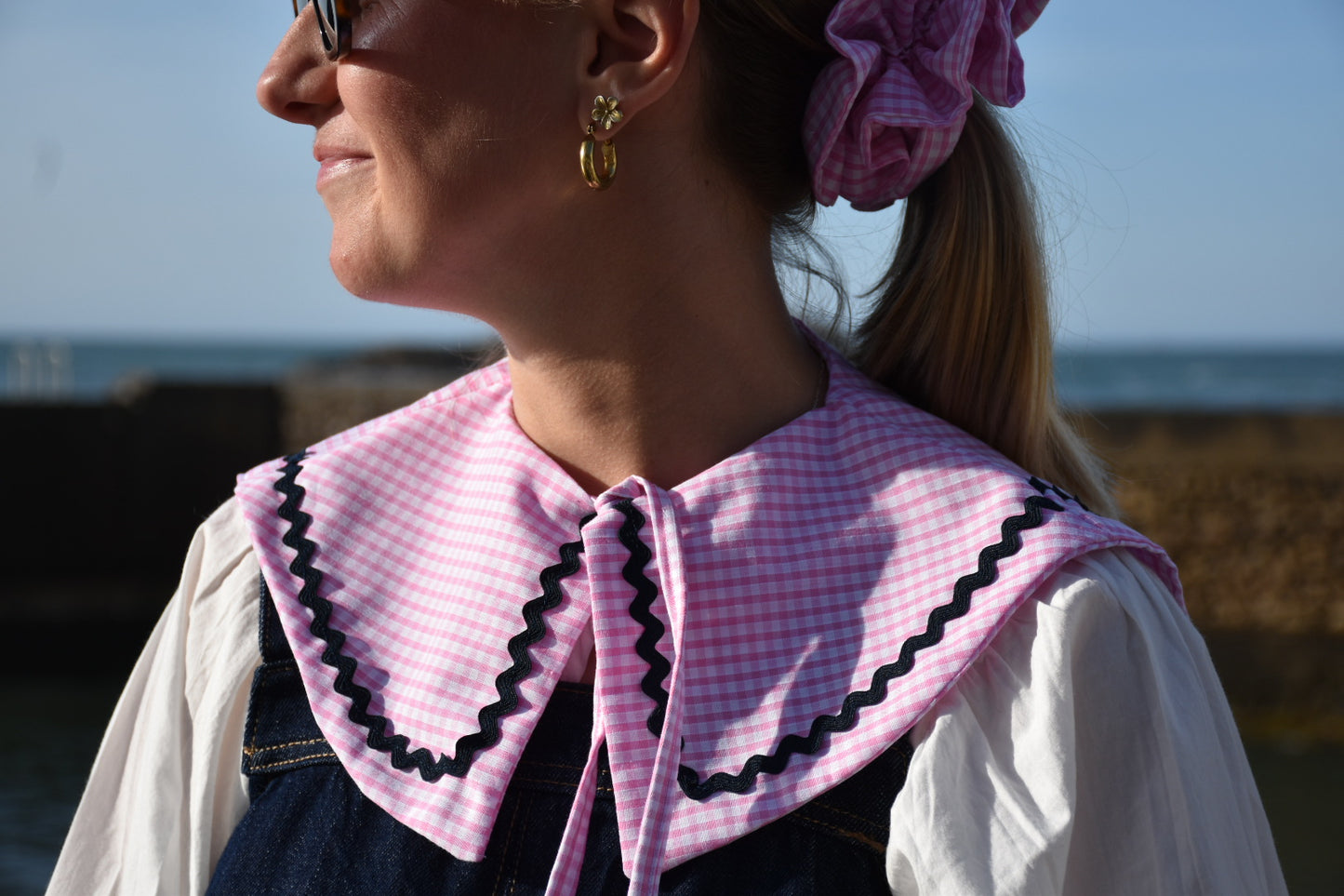 Col claudine vichy rose - croquet bleu marine