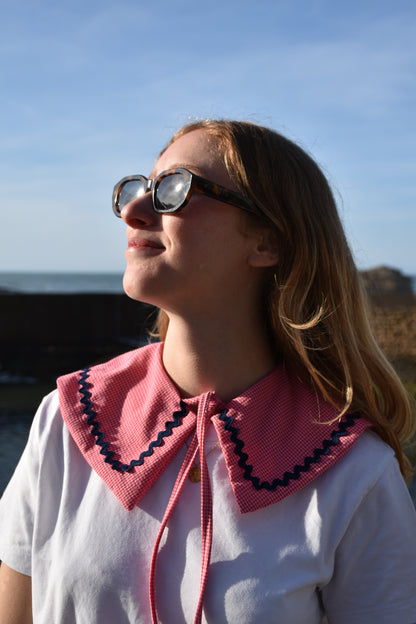Col Claudine vichy rose & rouge - croquet bleu marine
