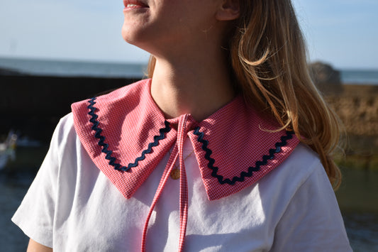 Col Claudine vichy rose & rouge - croquet bleu marine