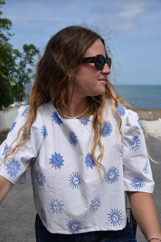 Blouse Soleil bleu Upcyclé - Modèle unique