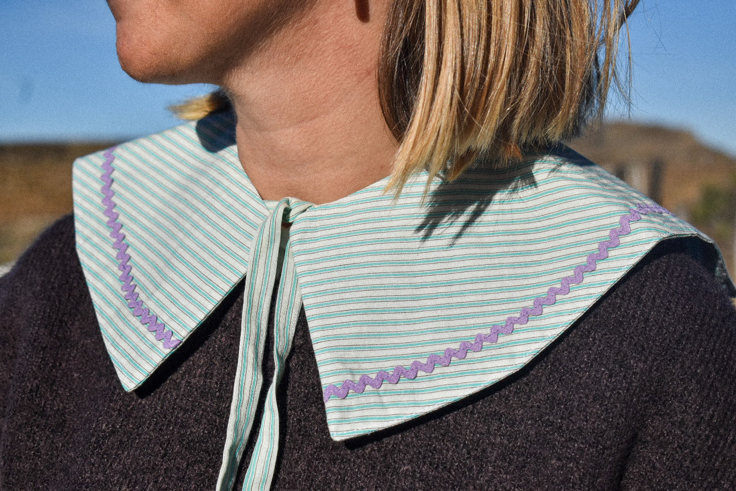 Col Claudine rayures vert