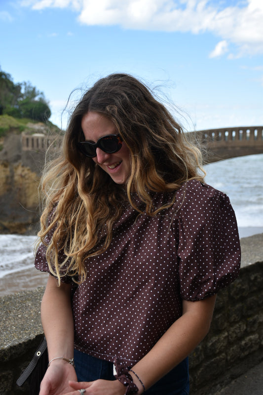 Blouse chocolat à pois