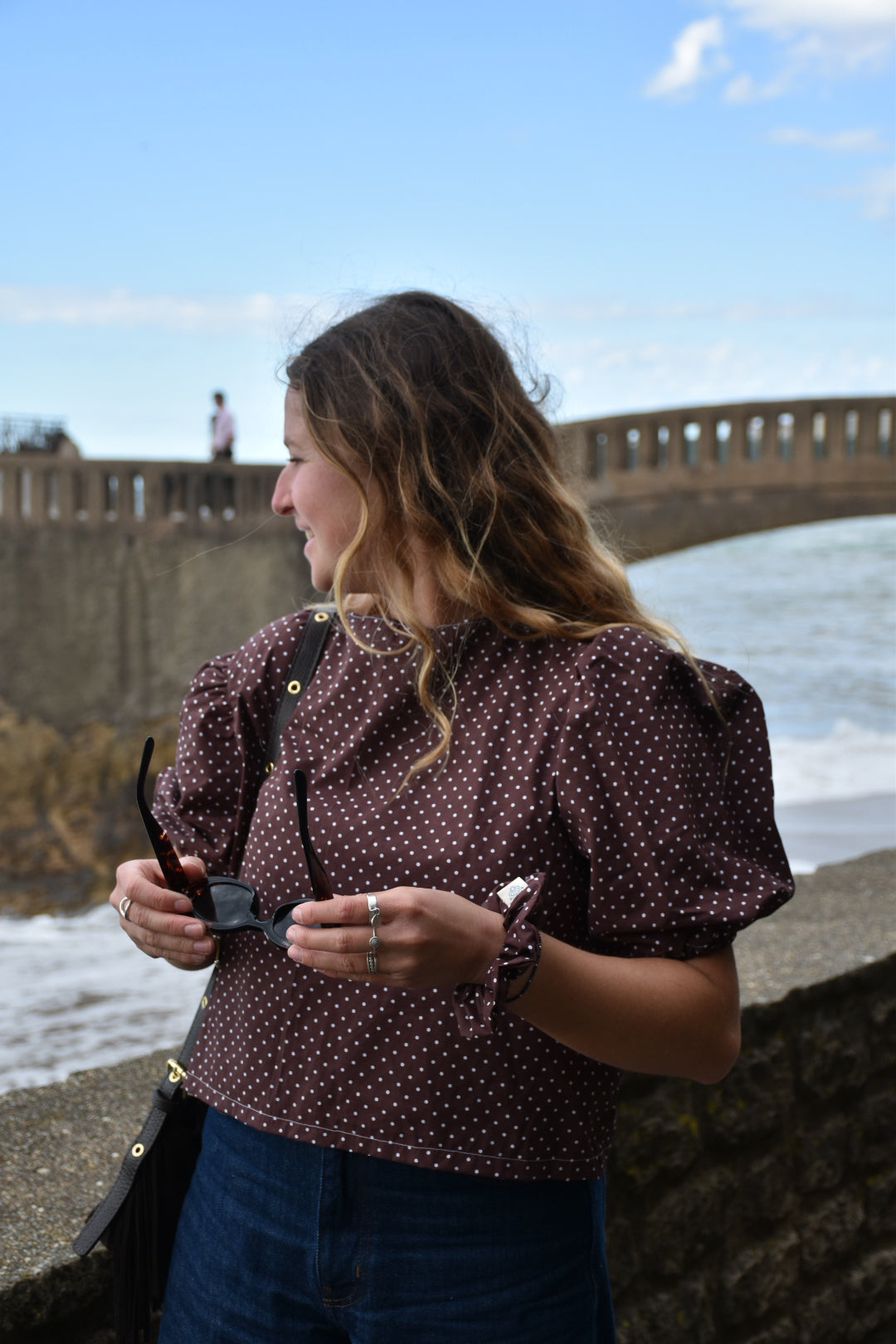 Blouse chocolat à pois