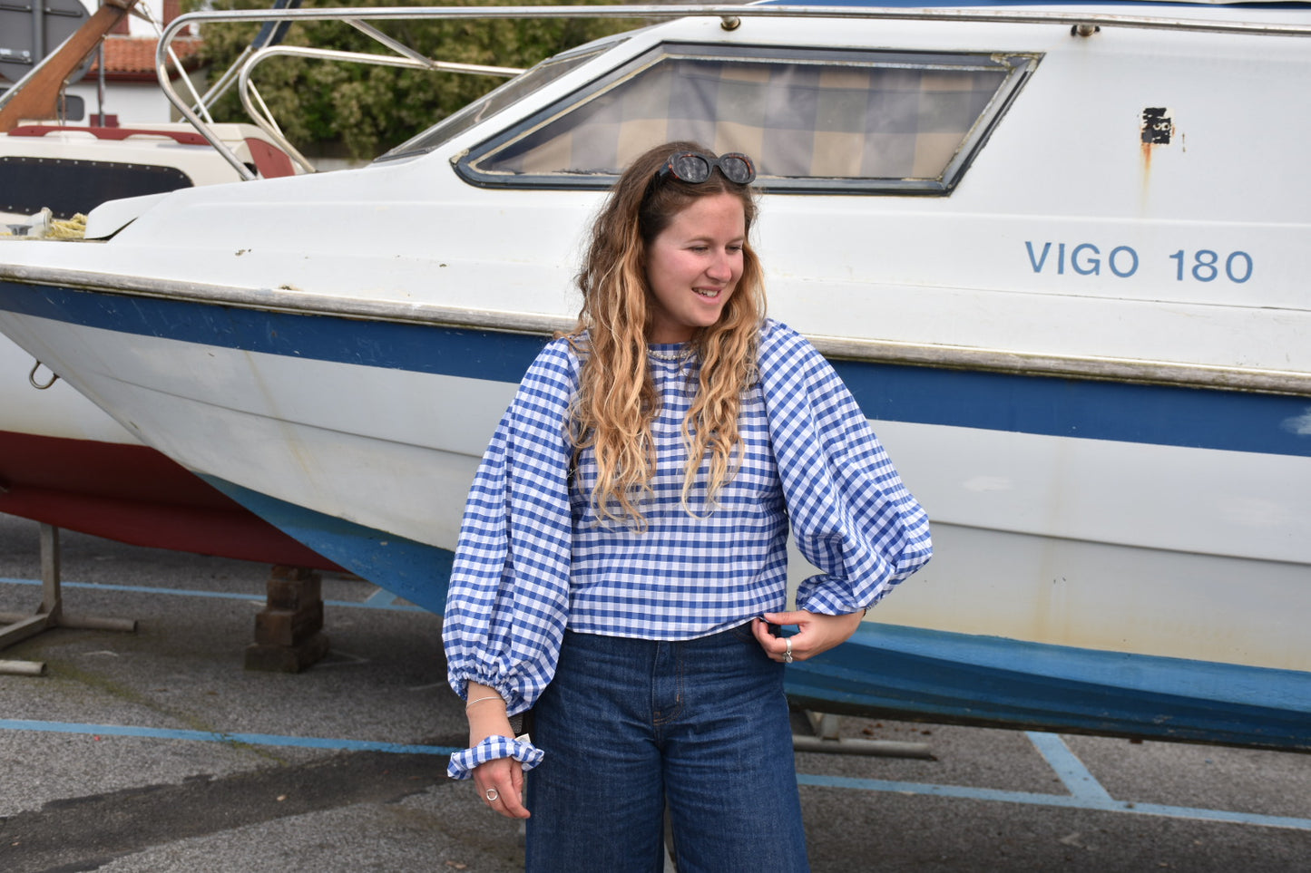 Blouse vichy bleu manches longues