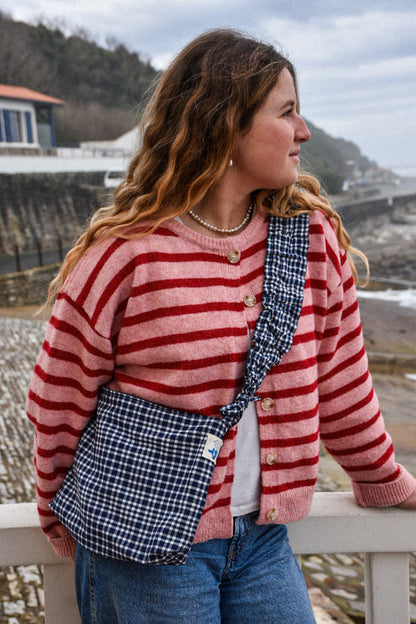 Sac ajustable carreaux bleu denim