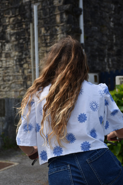 Blouse Soleil bleu Upcyclé - Modèle unique