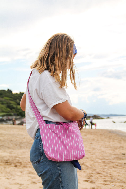 Sac Perlette Rayures Roses Réversible