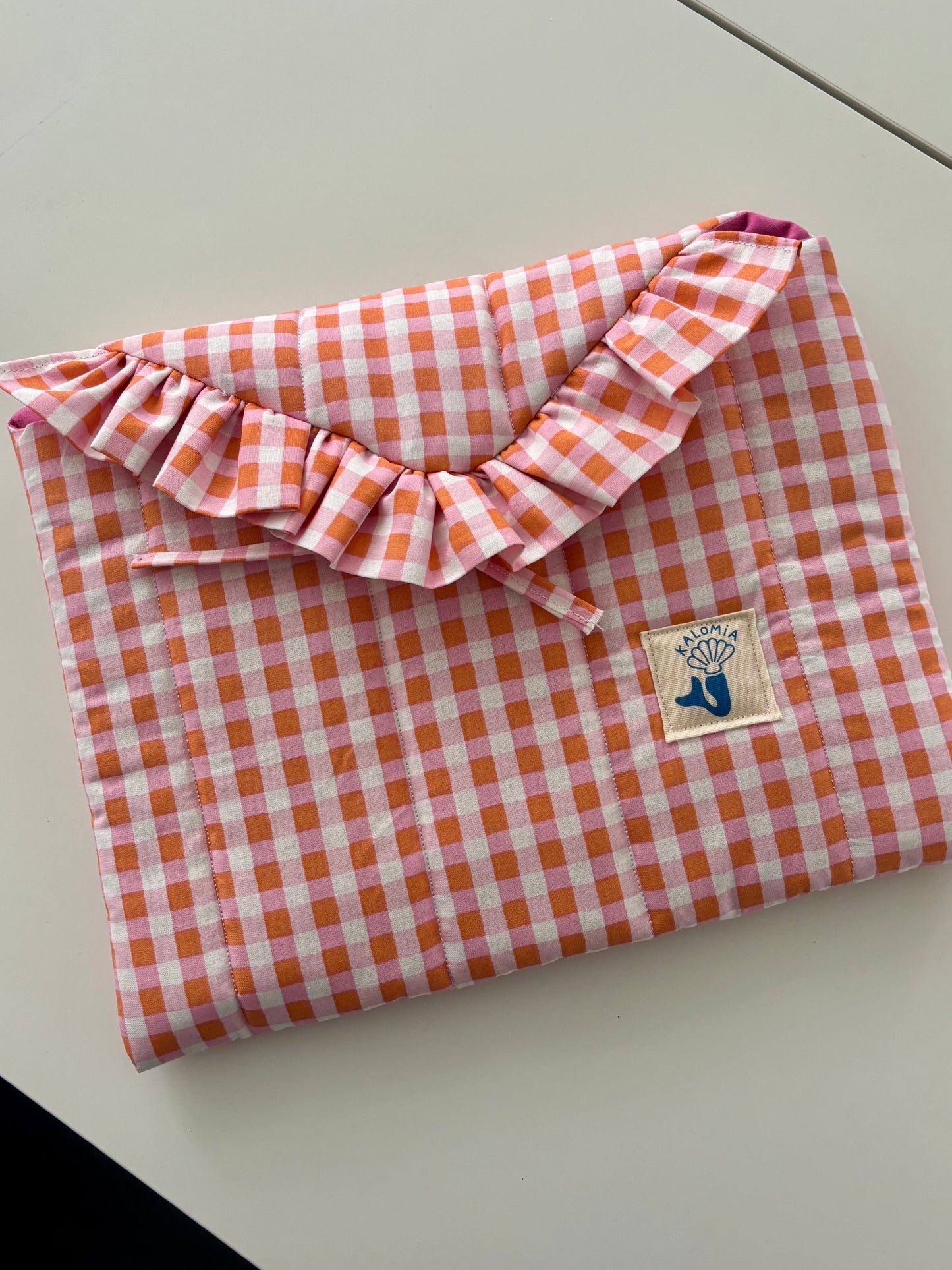 Pochette d'Ipad / Tablette - Vichy rose et orange